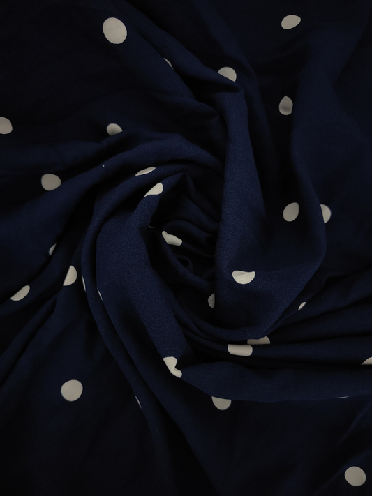 Navy Blue Polka Dot Rayon Cotton Fabric- Rs.159/m