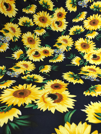 Navy Blue Sunflower Digital Print Fabric- Rs.149/m