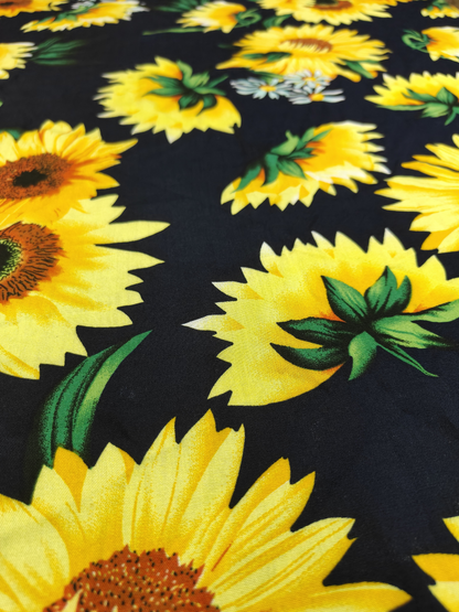 Navy Blue Sunflower Digital Print Fabric- Rs.149/m