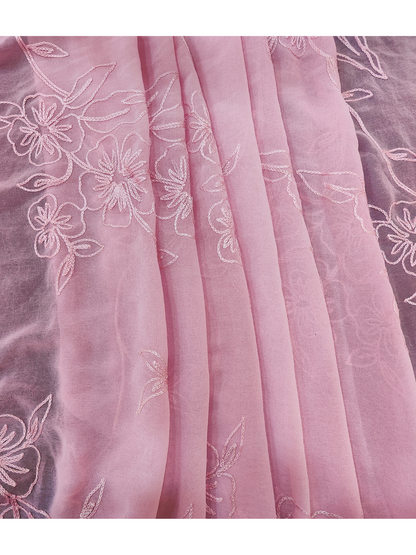 Primrose Pink Chiffon Embroidery Fabric- Rs. 259/m